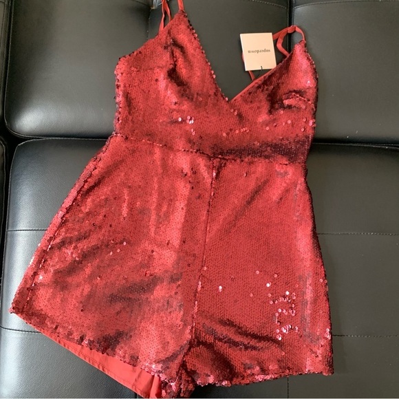 SUPERDOWN Red Sanja Sequined Romper - Picture 4 of 9